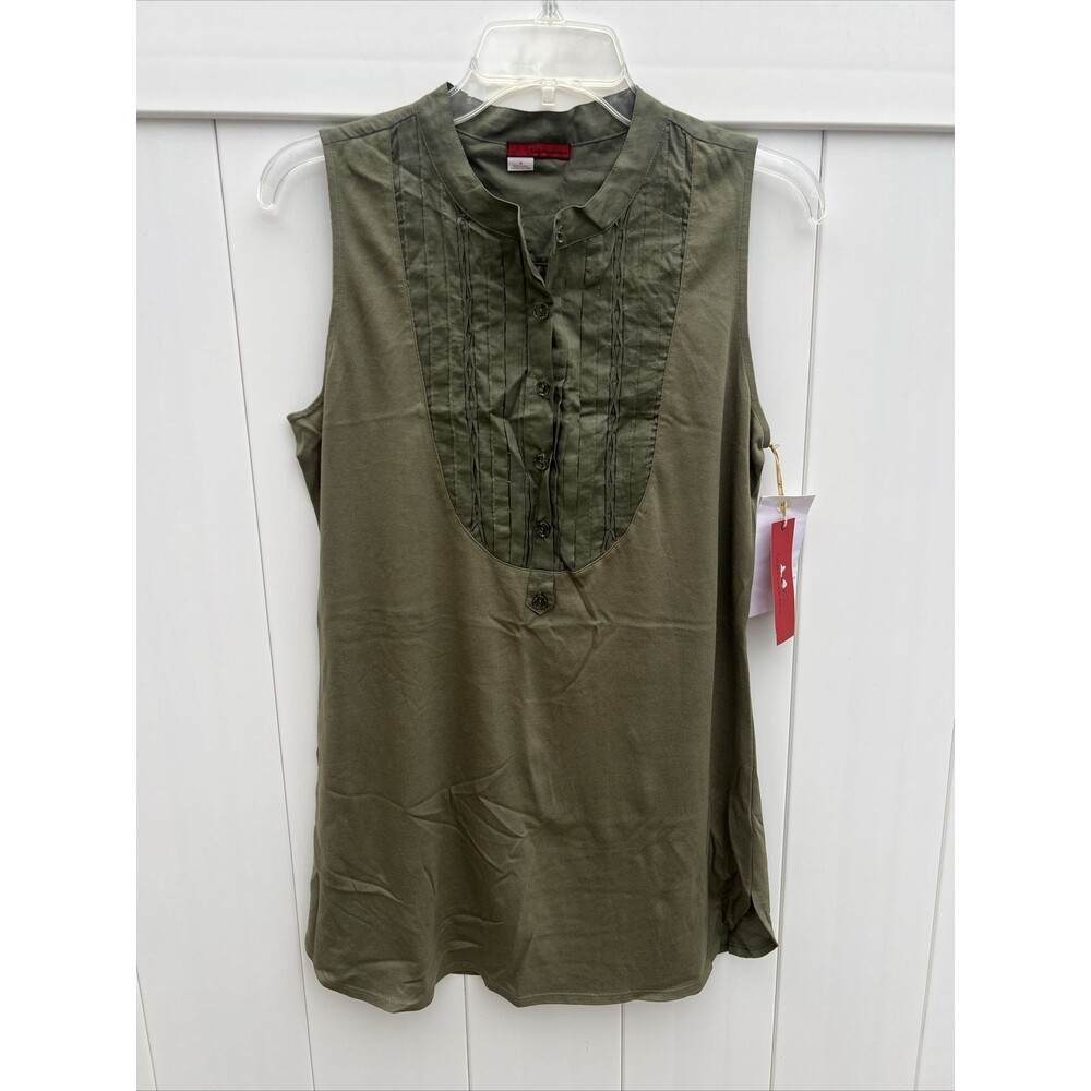 Tapemeasure Womens Sleeveless Top Green Button Up Sz Medium